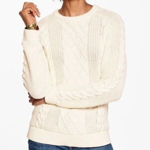 Talbots Cable Knit Crewneck Sweater Fisherman Cream M Classic Preppy Ralph Vibe